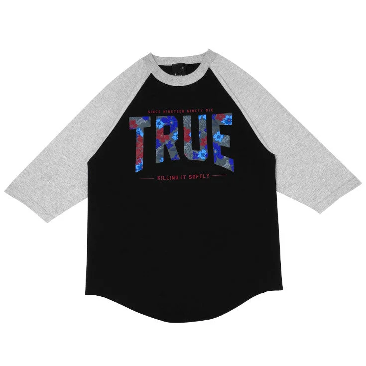 Online Exclusive Mens True Floral 2 Raglan T-Shirt Black/Heather Grey