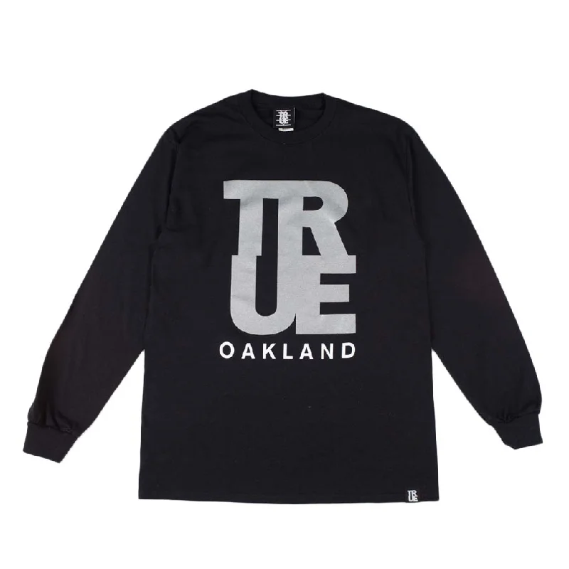 New Deals Men's True Logo Oakland Long Sleeve T-Shirt Black